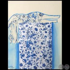 La dama que reposa - Serie AZUL dibujo sobre papel de Ricardo Migliorisi - Año: 2018